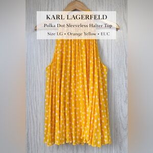 Karl Lagerfeld Paris Yellow Polka Dot Sleeveless Halter Top EUC Size L